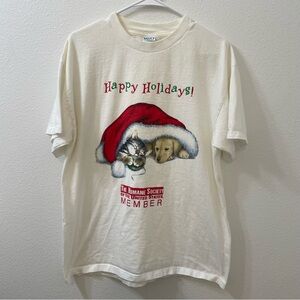 The humane society happy holiday shirt white vintage large